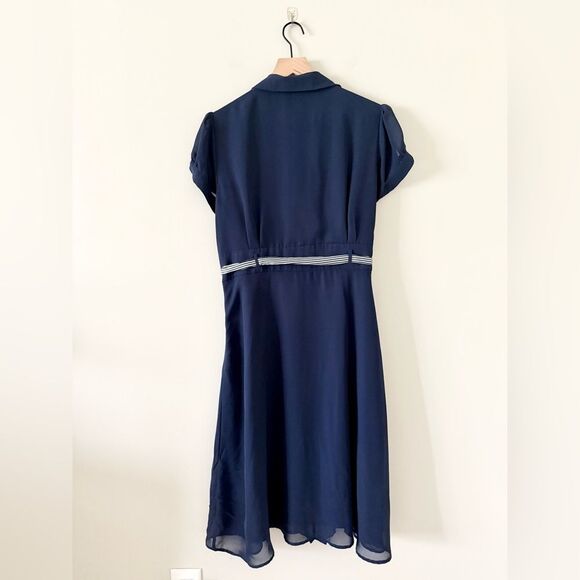 Signature By Robbie Bee Fit & Flare Midi Dress with Button Detail in Navy - 16 - Picture 3 of 4
